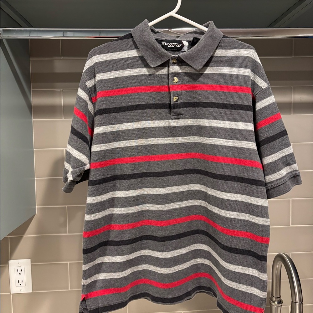 Y2K 212 NYC Striped Polo Shirt Size XL